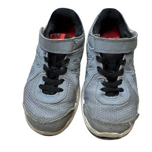 👟 Nike Kids‎ Gray & Red Running Shoes 👟 Size 11.5C Velcro + Lace Hybrid 👟
